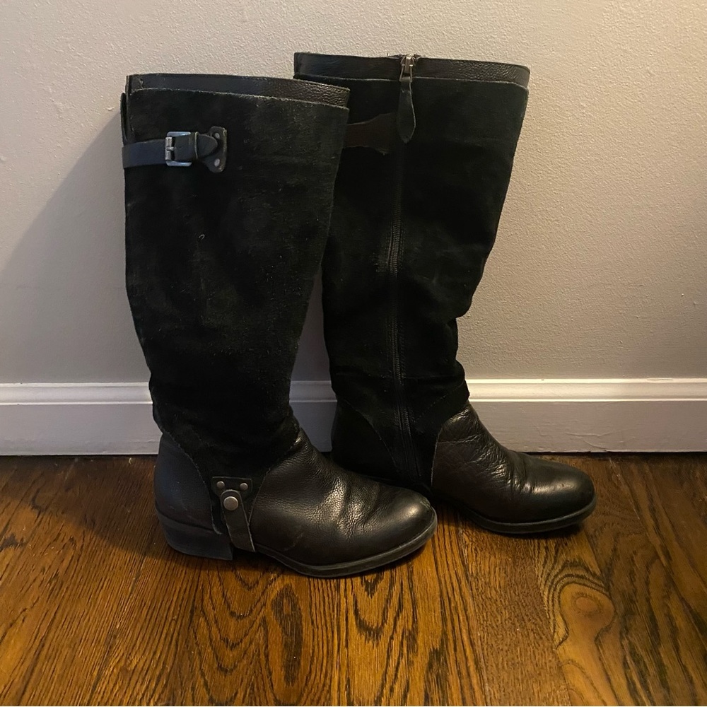Franco Sarto L-Bevel Tall Black Leather Boots WIDE CALF size 7